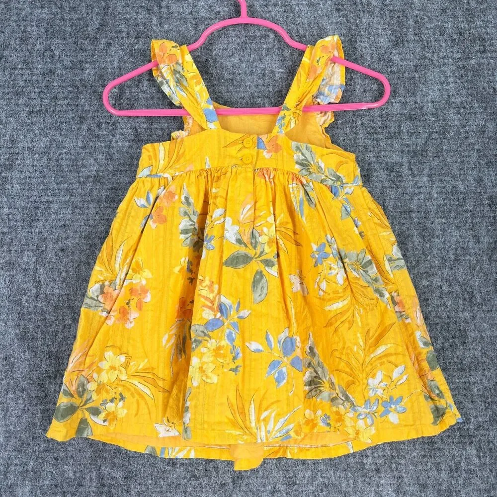Baby B'gosh‎ Dress Baby Girl 12M Yellow Floral Plaid Button Sleeveless Cotton